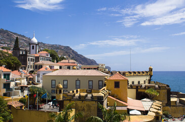 Beautiful view of the old town and fort on a summer day. Funchal. Madeira. Portugal.