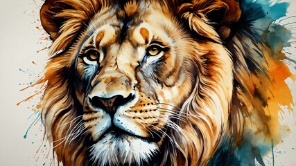 Fototapeta premium ink painting art of majestic lion flat surface background