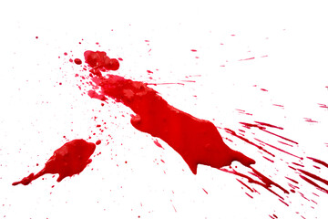 Blood splatters on white background. Red blots of watercolor Realistic bloody splatters for Halloween Drop of blood