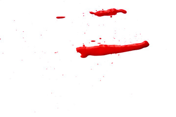 Blood splatters on white background. Red blots of watercolor Realistic bloody splatters for Halloween Drop of blood
