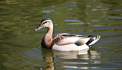 Obraz premium Single Duck Swimming in a Peaceful Pond