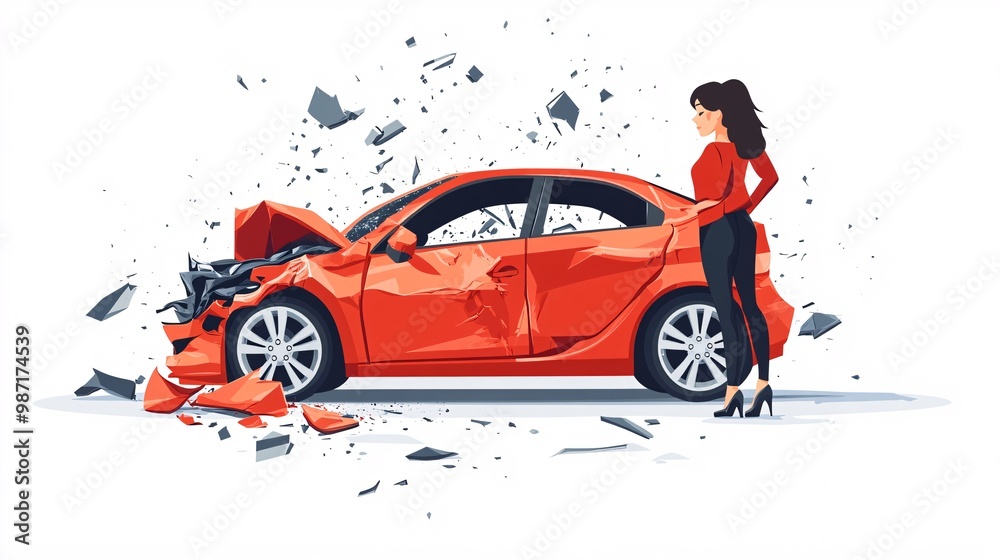 Leinwandbilder vector-style infographic showing a step-by-step guide to the insurance claim process with an eco-car