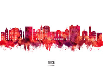 Obraz premium Nice France Skyline Red