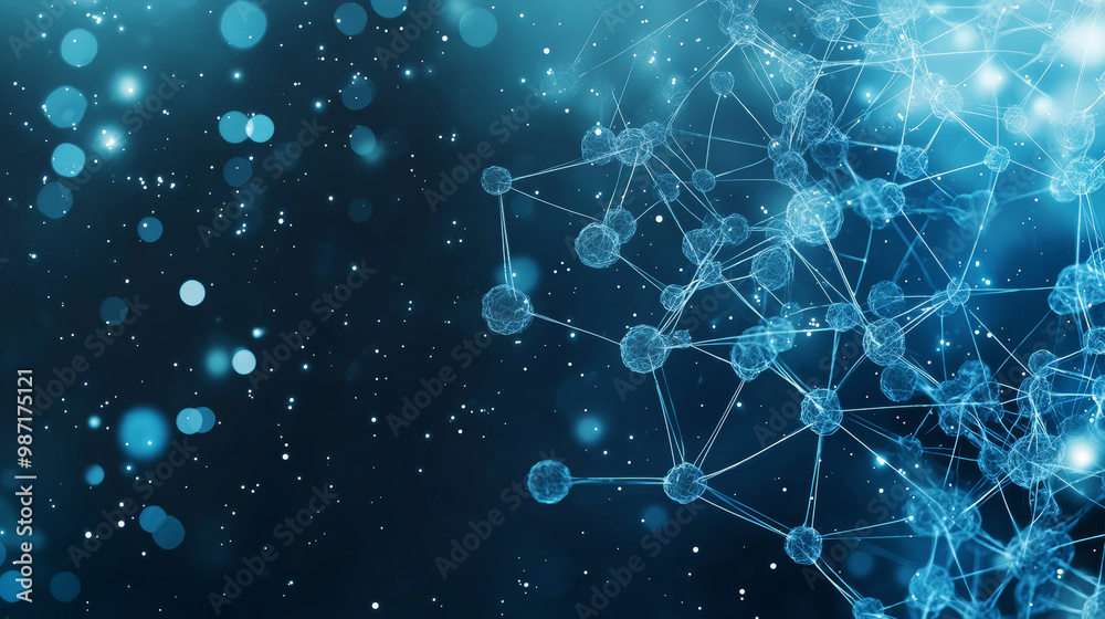 Wall mural image showcases abstract representation of interconnected molecules and particles, evoking sense of 