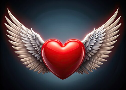 red heart with wings, a symbol of free spirit and strong love