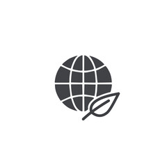 Globe and leaf icon in flat style. Environment care vector illustration on white isolated background. Ecology concept.