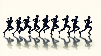 A group of people running. This image shows the silhouettes of athletes running, isolated from each other.