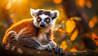 Obraz premium Ring-Tailed Lemur on tree in natural habitat 