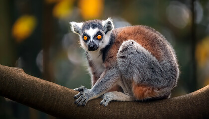 Fototapeta premium Ring-Tailed Lemur on tree in natural habitat 
