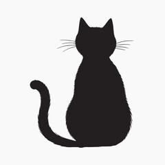 Silhouette black cat sitting alone