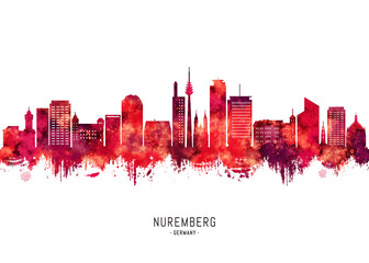 Nuremberg Germany Skyline Red 