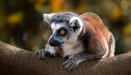 Fototapeta premium Ring-Tailed Lemur on tree in natural habitat 