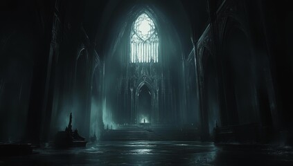 Dark cathedral with a single light source.