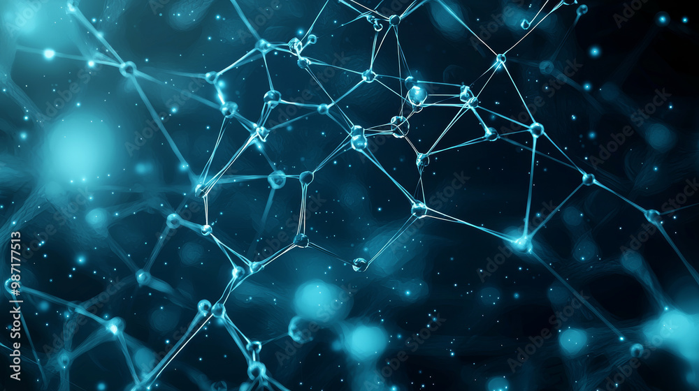 Canvas Prints captivating abstract representation of interconnected molecules, showcasing vibrant blue color schem