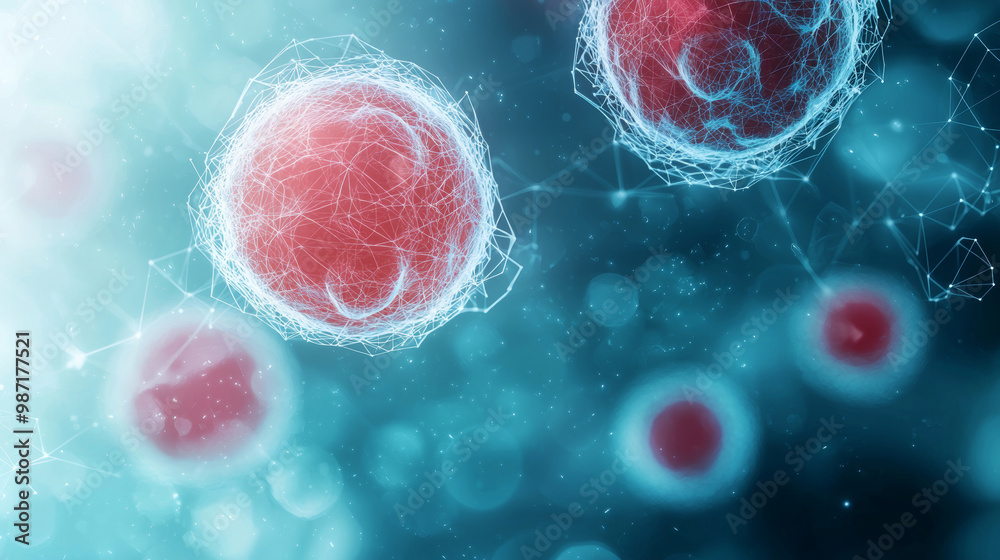 Canvas Prints digital illustration of abstract medical science background featuring red cells with network structu