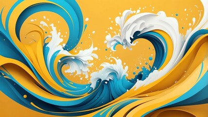 dynamic wind and water element fluid on yellow background