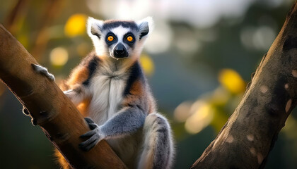 Obraz premium Ring-Tailed Lemur on tree in natural habitat 