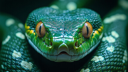 Fototapeta premium A green snake. Different angles. The cover for the astrological video channel. Minimalism.