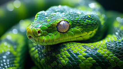 Obraz premium A green snake. Different angles. The cover for the astrological video channel. Minimalism.
