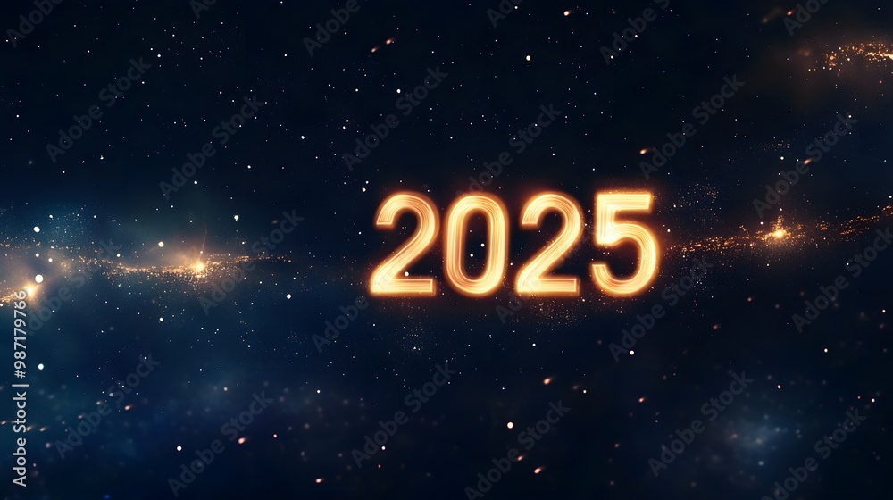 Canvas Prints The year 2025 in glowing digits against a starry night sky.