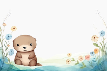Cute otter floral background