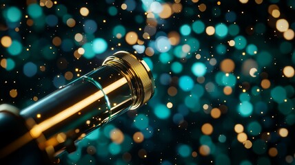 Telescope with sparkling bokeh, showcasing astronomy and exploration.