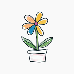Obraz premium Colorful hand-drawn potted flower
