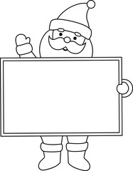 Cute Santa Claus holding blank sign Outline vector