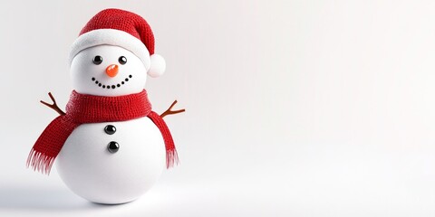 This cheerful snowman is ready for winter. Dressed in a bright red scarf and a cute Santa hat, he spreads holiday joy. Perfect for festive designs and cheerful decorations. AI