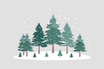 Snowy evergreen forest illustration