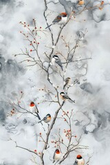 birds on a branch painting in chinoiseries style	

