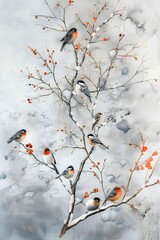 Fototapeta premium birds on a branch painting in chinoiseries style
