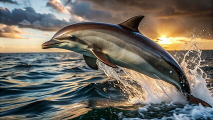Fototapeta premium two dolphins jumping in water