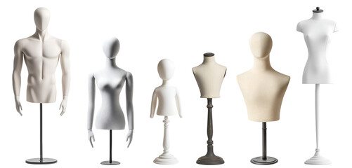 Collection range of child toddler young boy girl male man female woman mannequin dummy display on transparent cutout, PNG file. Many different model style. Mockup template for artwork graphic design