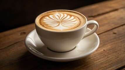 intricate latte art dandelion design on a creamy cappuccino, ad concept or background