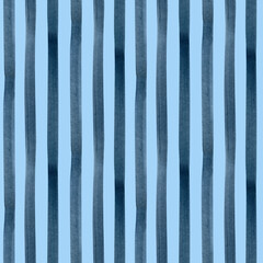 Hand painted watercolor blue indigo striped on blue background. Stripe seamless pattern. For fabric, sketchbook, wallpaper, wrapping paper. bags, cards, banner. Stripes vertical illustration.