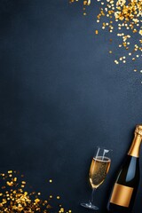 champagne celebration with golden confetti