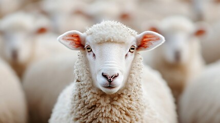 close-up of a sheep in a herd