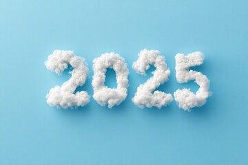 2025 Cloud Numbers on Blue Background