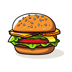 Cartoon Style Illustration Of A Hamburger, A Vector Flat Icon Design In A Simple, Minimalistic