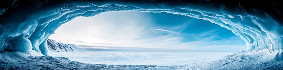Fototapeta premium Ice Cave View with Bright Blue Ice and Scenic Landscape
