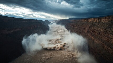 Powerful Flow of the River in Canyon