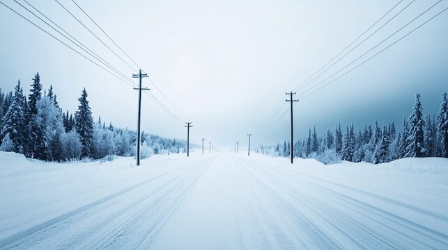 snowy landscape with power lines