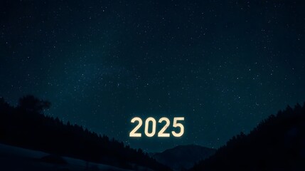 Fototapeta premium A night sky filled with stars, with the year 2025 illuminated in the middle.