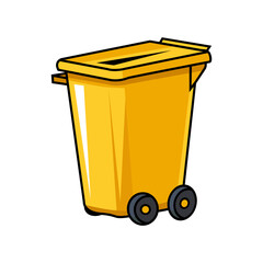 Yellow Trash Can With Wheels, A Simple Flat Icon Design On A White Background