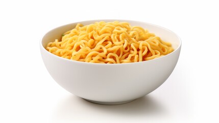 Isolated instant noodles in white bowl. Cooked instant noodles with vegetables in bowl isolated on white background. Neural network ai generated art
