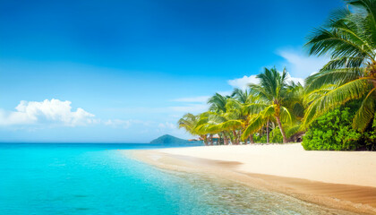 Obraz premium Summer Resort Beach Sea Relax Travel Vacation Palm Tropic Copy Space Banner Background Hotel