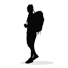 Backpacker Silhouette, cute Backpack Vector Silhouette, Cute Backpack cartoon Silhouette, Backpacker vector Silhouette, Backpack icon Silhouette, Backpacker vector																									