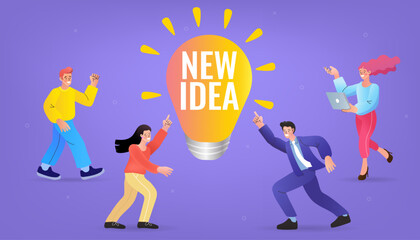 Naklejka premium Teamwork or people thinking the same idea concept. Sharing business ideas. sharing knowledge. people office workers team up share lightbulb lamp idea.