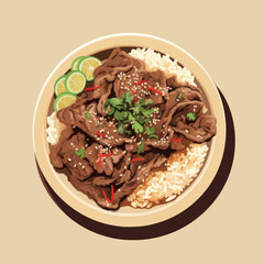 Delicious beef rice bowl illustration
